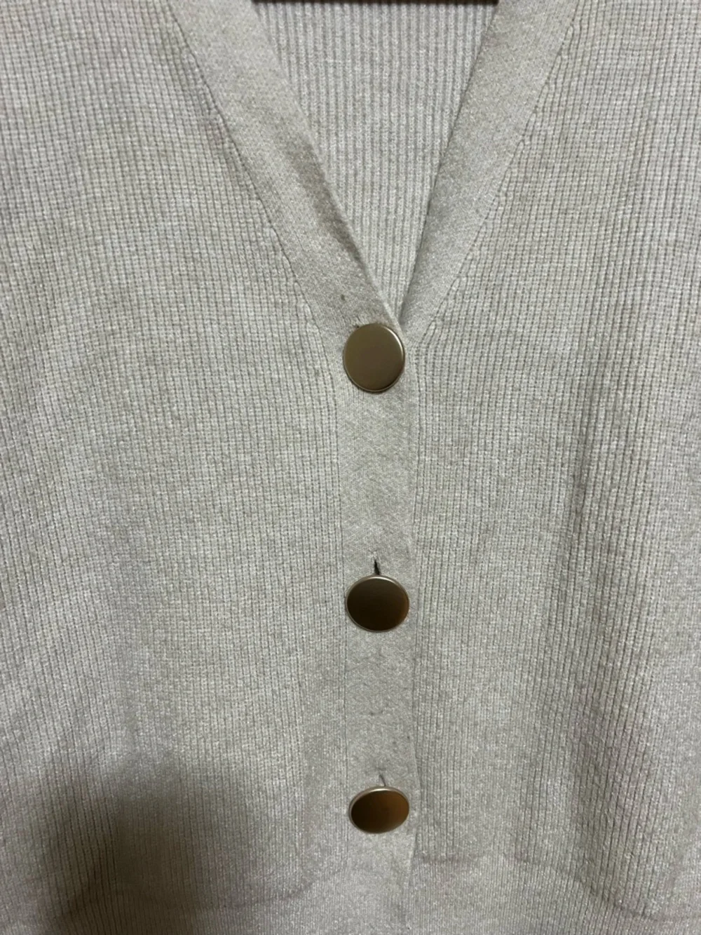 Cream Ribbed V-Neck Button-Front Cardigan Sweater - Picture 5 of 9